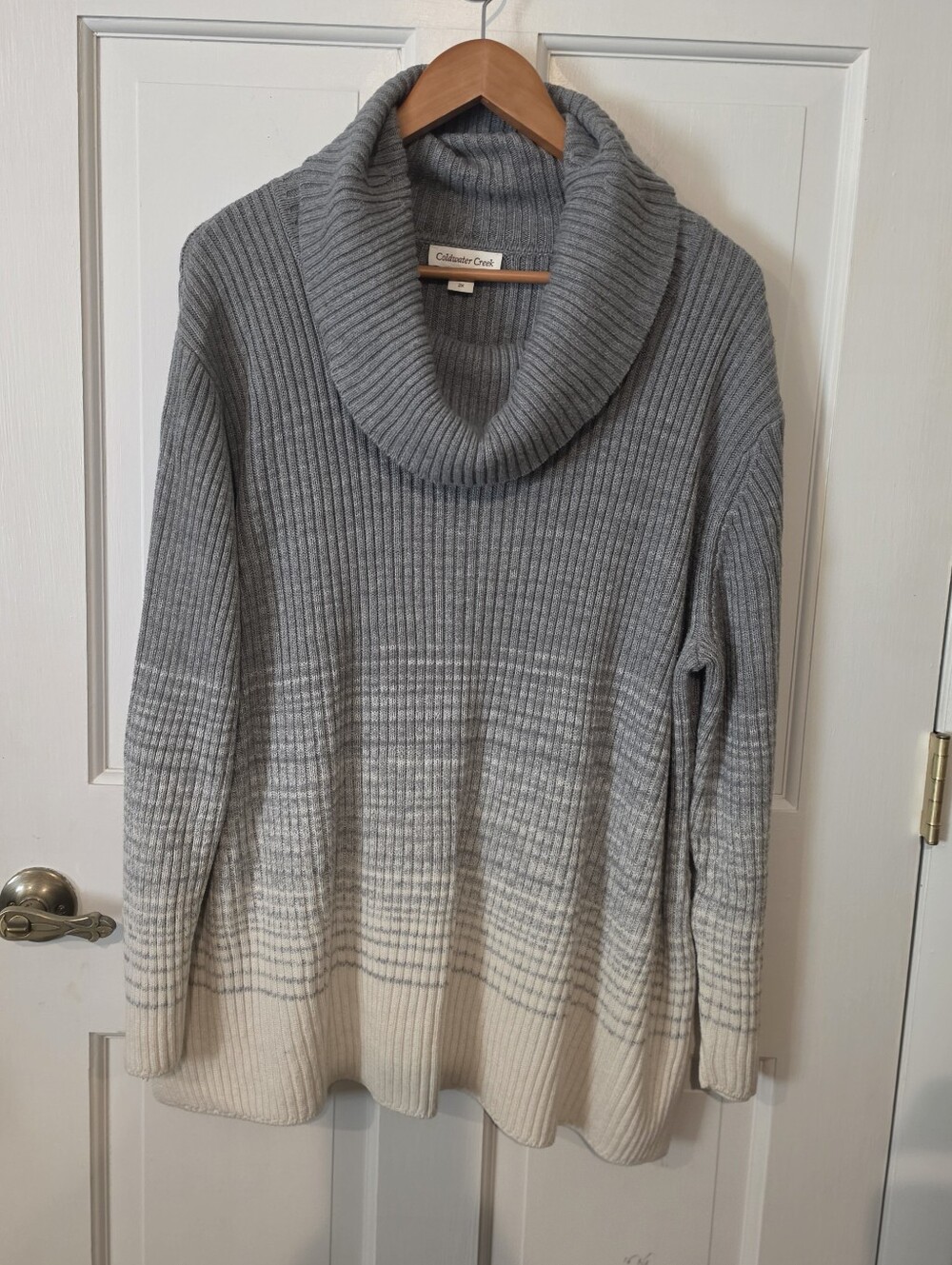 Coldwater Creek Grey Ombré Ribbed Cowl Neck Sweater